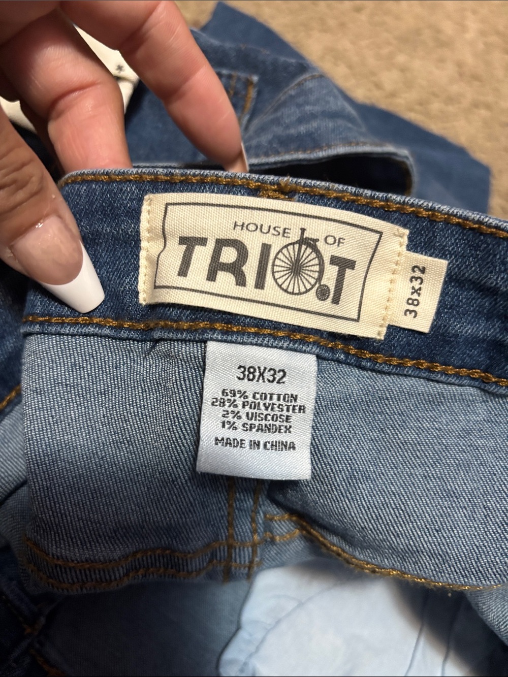 House of Triot Blue Denim Straight Men’s Jeans with Gold Stitching
